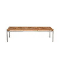 Picture A unique Berbeda garden bench without a backrest, made of teak wood and stainless steel
