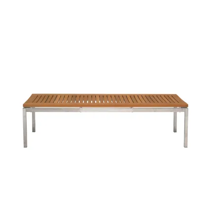 Zdjęcie Wyjątkowa ławka ogrodowa bez oparcia Berbeda z drewna tekowego i stali nierdzewnej