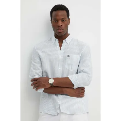 Zdjęcie Lacoste koszula lniana kolor niebieski regular z kołnierzykiem button-down