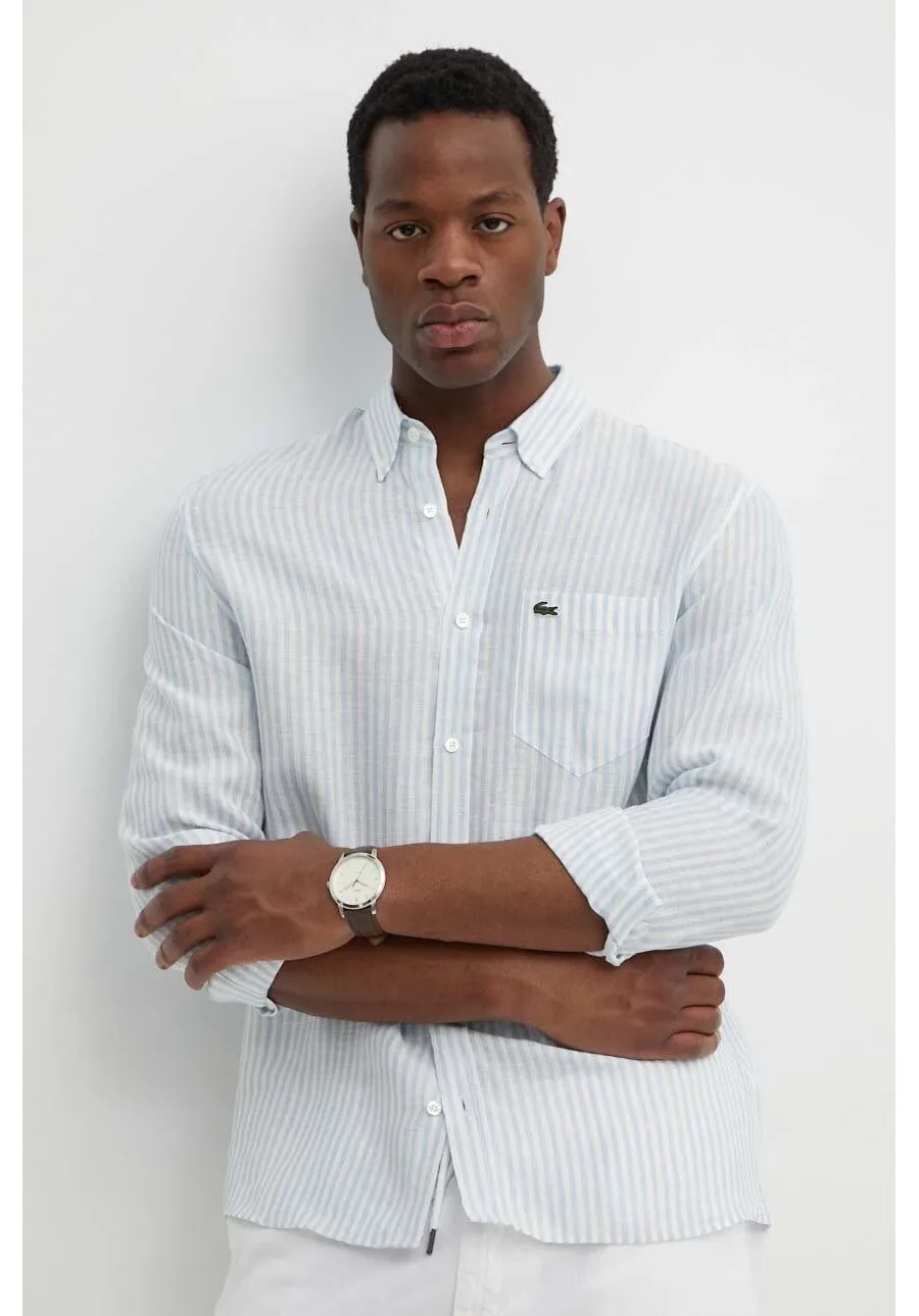 obrazek 1 Lacoste koszula lniana kolor niebieski regular z kołnierzykiem button-down