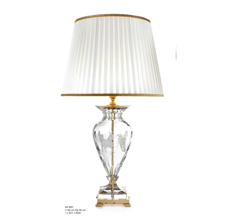 obrazek 1 Stylowa lampa stołowa z włoskiego kryształu z grawerem konia - Il Paralume Marina