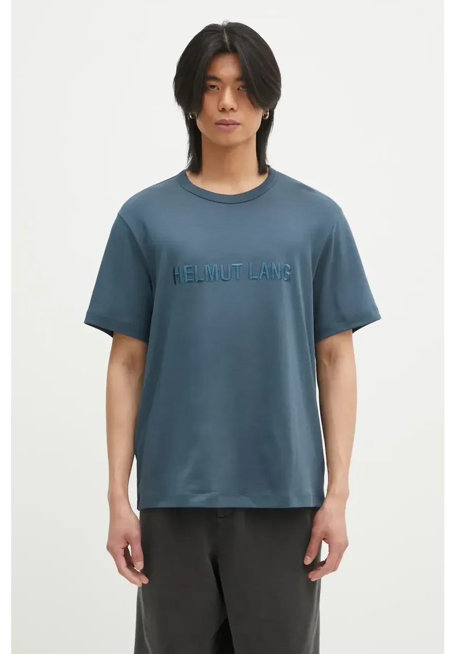 obrazek 1 Helmut Lang t-shirt bawełniany Logo Ov Tee.Hvy Ever męski kolor turkusowy z aplikacją O04HM599
