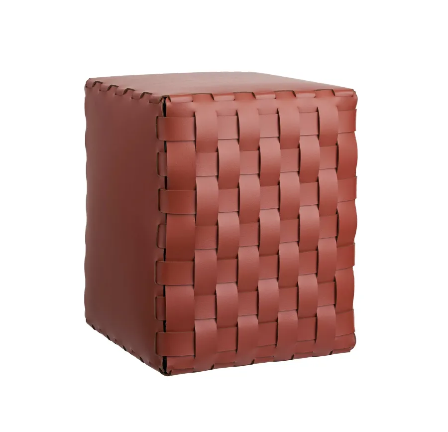 obrazek 1 Burgundowy skórzany stołek Bottega 35x35xH40 cm