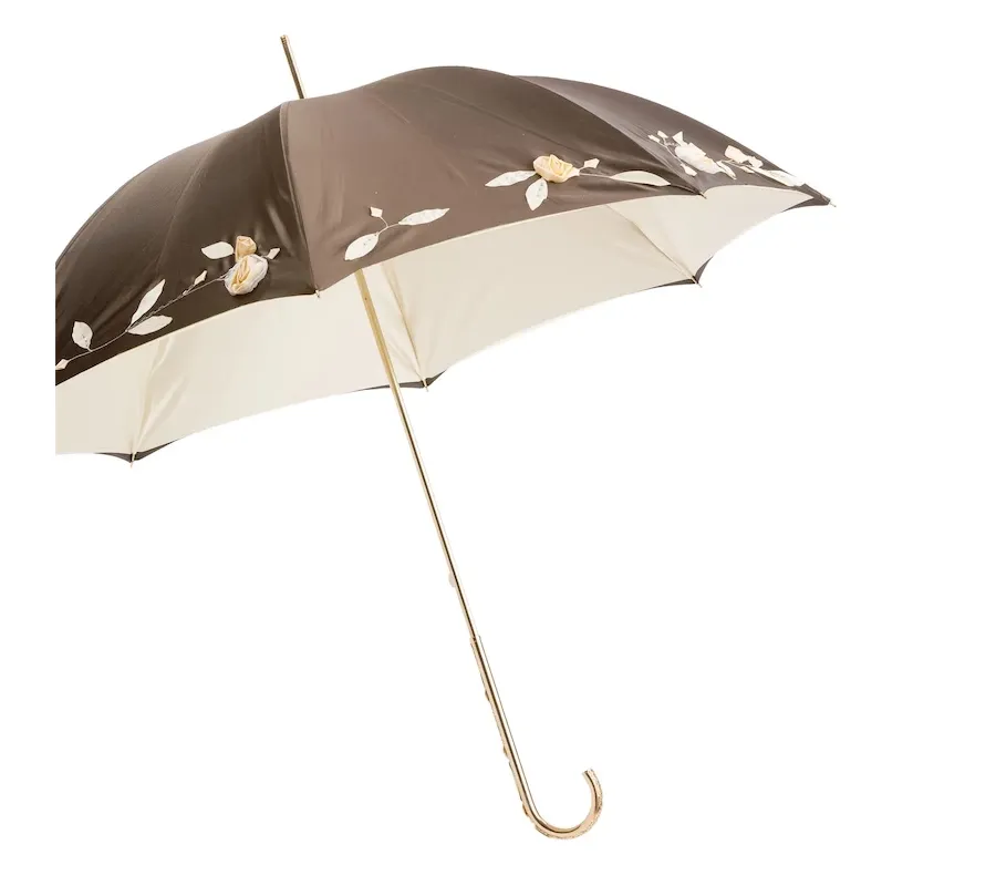 obrazek 9 Luksusowy ręcznie haftowany parasol damski w kolorach brązu – Pasotti