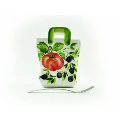 Zdjęcie Duży ceramiczny stojący pojemnik na sztućce, serwetki w stylu wiejskim - Le Ceramiche