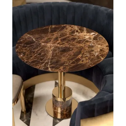 Zdjęcie Elitarny stolik z pozłacanego mosiądzu i marmuru - h. 75 cm, ø 70 cm
