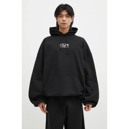 Zdjęcie VETEMENTS bluza Oval Logo Cropped Boxy kolor czarny z kapturem z nadrukiem UA66HD600BW