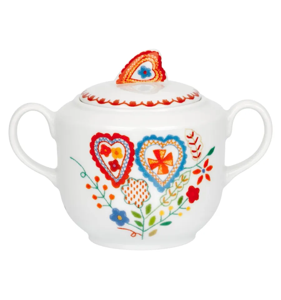 picture 1 Porcelain Vila Verde sugar bowl with a decorative ornament referring to Vila Verde Valentine's handkerchiefs  - Vista Alegre