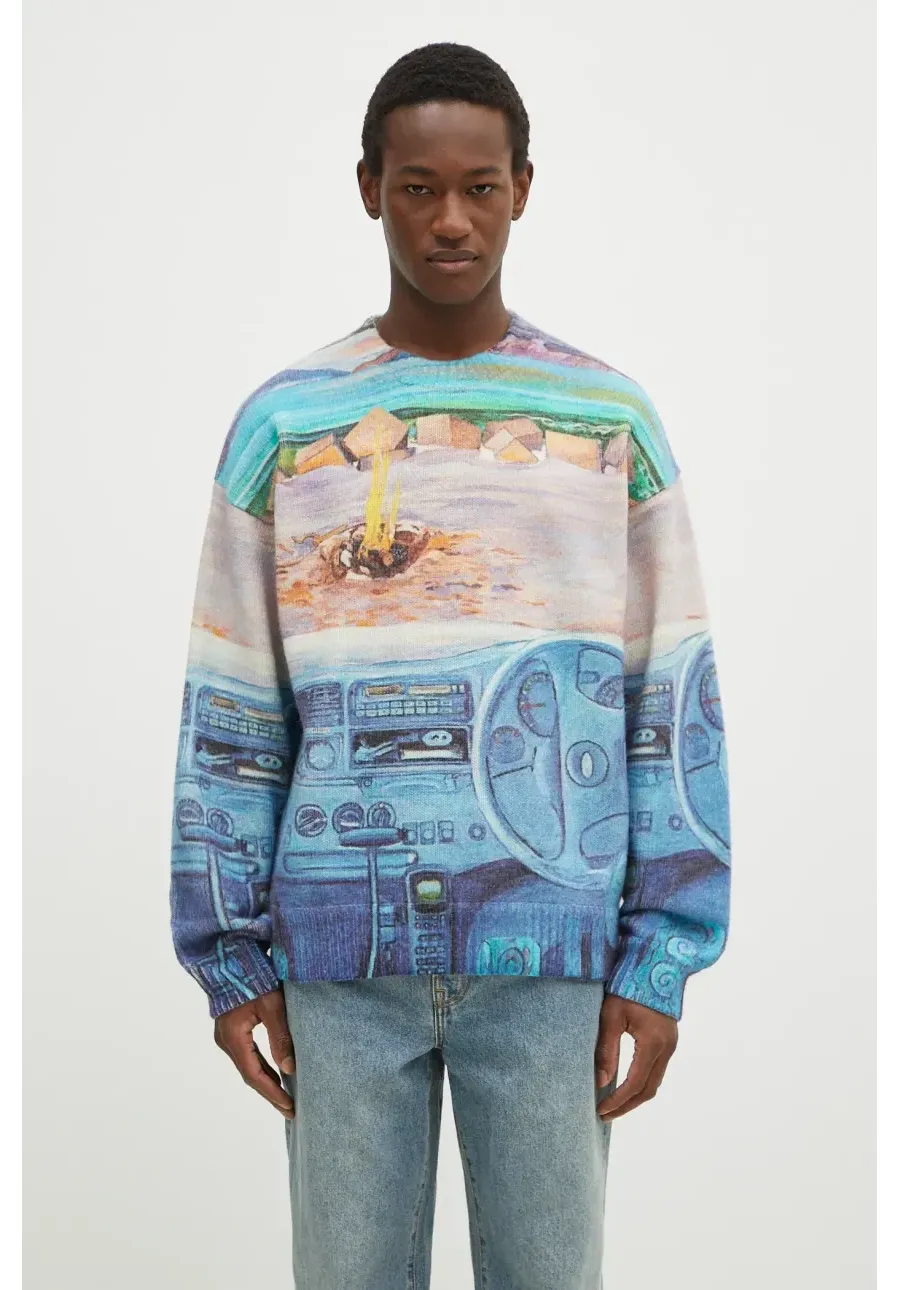 obrazek 1 JW Anderson sweter wełniany Printed Jumper kolor niebieski  KW1294.YN0373.835