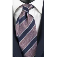 Picture A beautiful red regimental tie with gray and blue stripes
