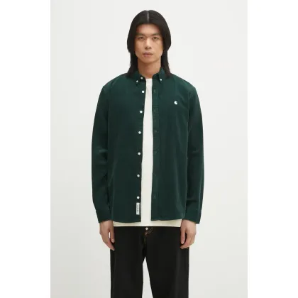 Zdjęcie Carhartt WIP koszula bawełniana L/S Madison Fine Cord Shirt męska kolor zielony regular z kołnierzykiem klasycznym I030580.2VOXX