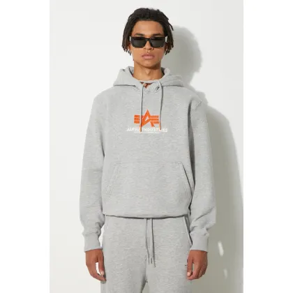 Zdjęcie Alpha Industries bluza męska kolor szary z kapturem z nadrukiem