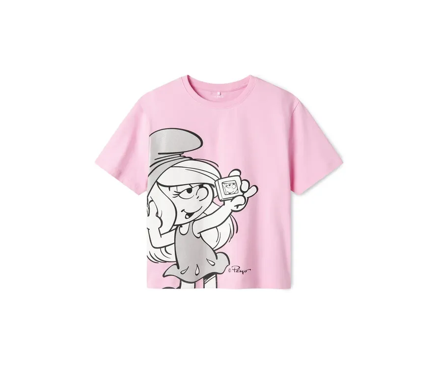 obrazek 1 NAME IT T-Shirt Fleur Smurfs 13241788 Różowy Regular Fit