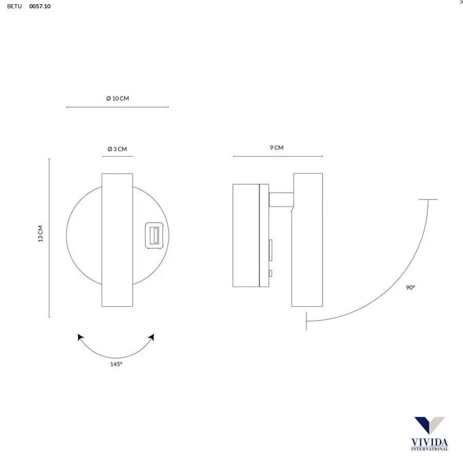 obrazek 3 Aluminiowy kinkiet Betu z wejściem USB - 2W, CCT 3000K-4000K, 120LM