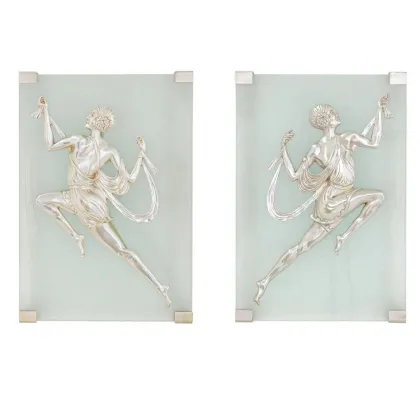 Zdjęcie Para kinkietów w stylu art deco - srebrne figurki tancerek