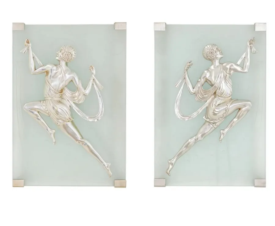 obrazek 1 Para kinkietów w stylu art deco - srebrne figurki tancerek