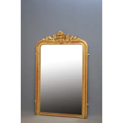 Zdjęcie Francuskie lustro złocone z XIX wieku, posiadające oryginalną płytkę lustrzaną - antyk