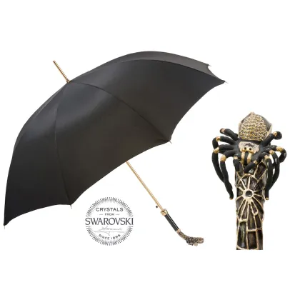 Zdjęcie Piękny stylowy czarny parasol męski z rączką w kształcie tarantuli zdobioną kryształkami Swarovskiego - Pasotti
