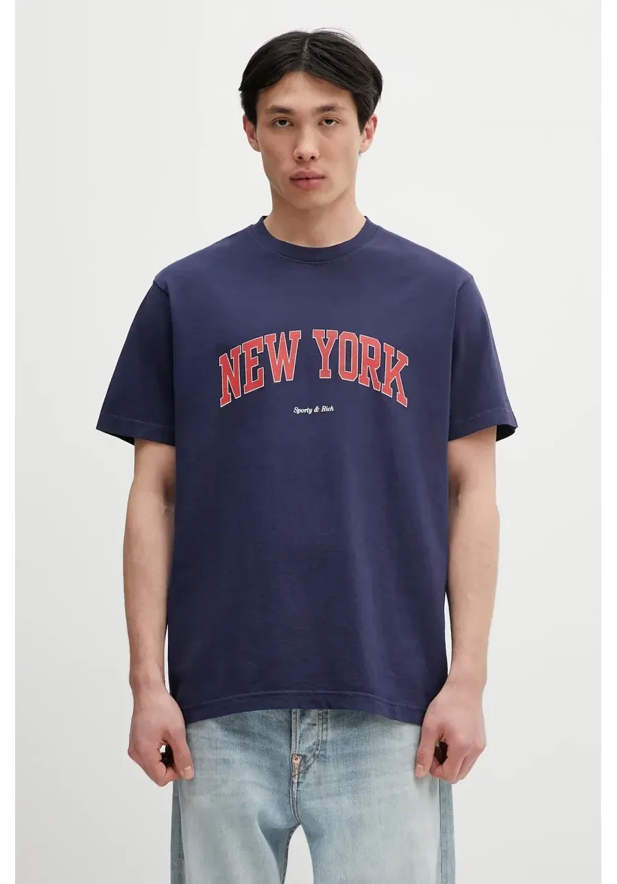 obrazek 1 Sporty & Rich t-shirt bawełniany New York Ivy kolor granatowy z nadrukiem TO043606304BL106