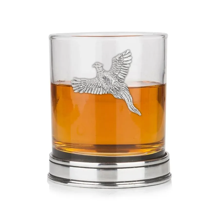 obrazek 1 Luksusowy prezent - szklanka do whisky z emblematem z przedstawieniem bażanta i polerowaną podstawą