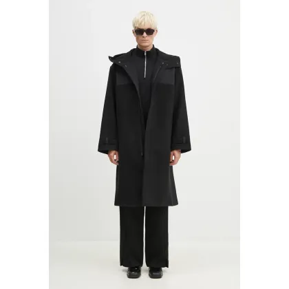 Zdjęcie Y-3 płaszcz wełniany Mellton Coat kolor czarny przejściowy oversize IW7500