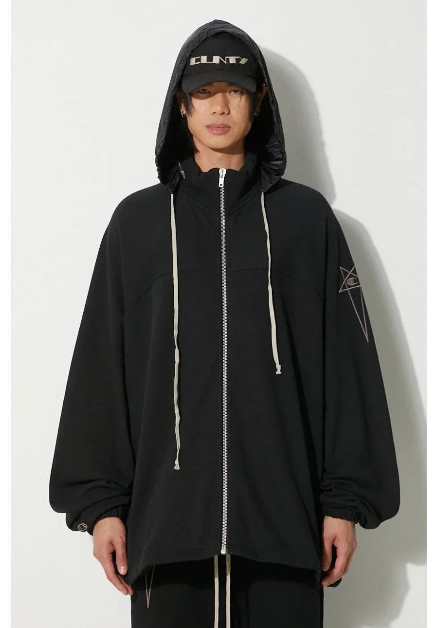 obrazek 1 Rick Owens bluza bawełniana x Champion Jumbo Windbreaker męska kolor czarny z kapturem z aplikacją CM01D0467