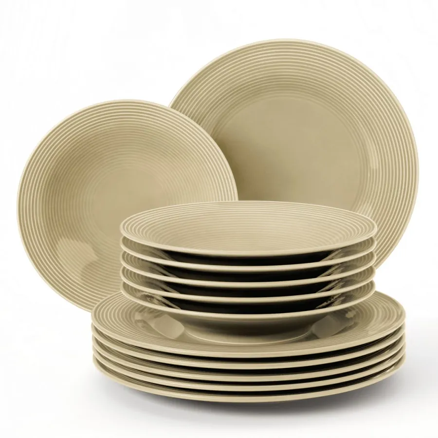 obrazek 1 Piękna porcelanowa 12-elementowa zastawa obiadowa w kolorze beżowym - Seltmann Weiden