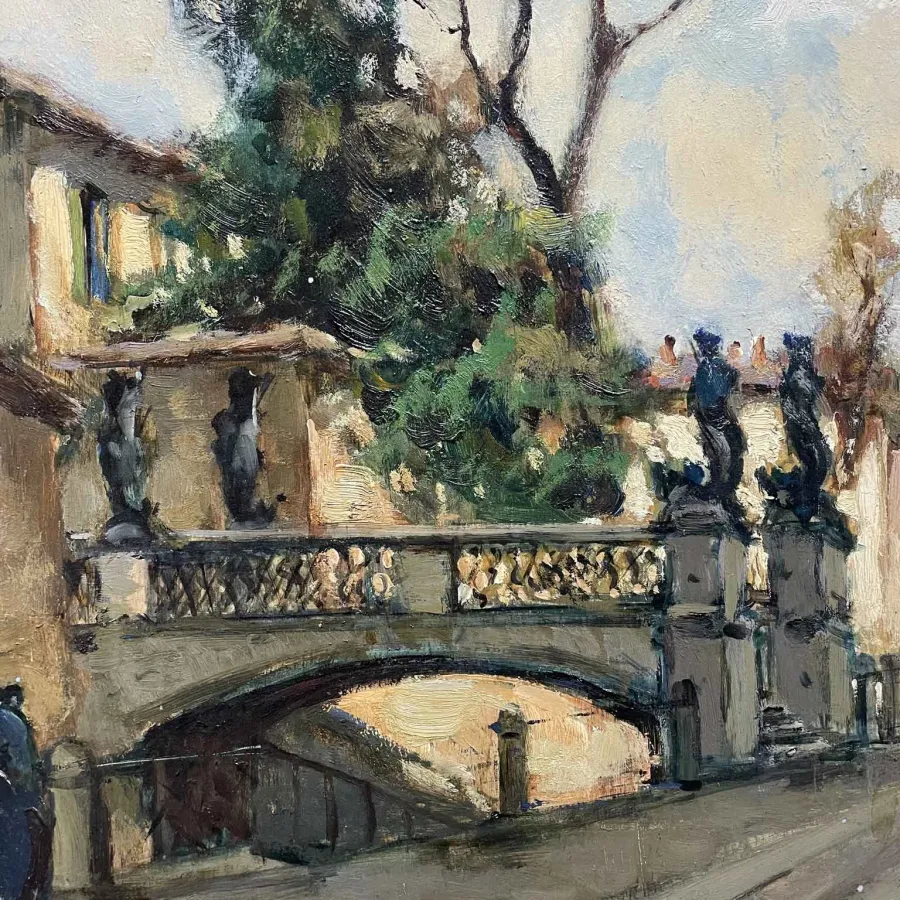 obrazek 3 Zjawiskowy obraz olejny Widok na Naviglio di Via San Damiano z XX wieku