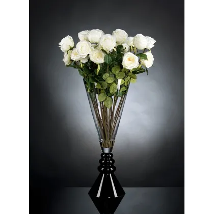 Picture A delightful tall glass vase with a bouquet of white roses