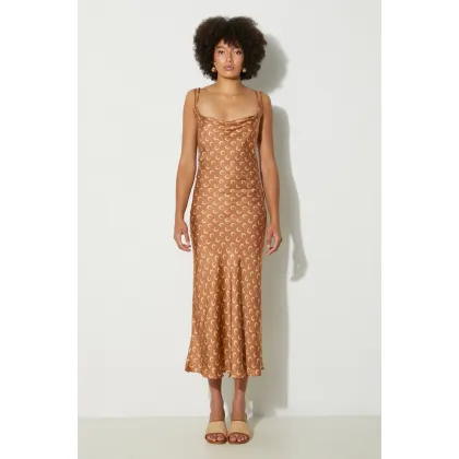 Zdjęcie Marine Serre sukienka Moon Printed Flou Long Slip Dress kolor brązowy maxi rozkloszowana WDR302A