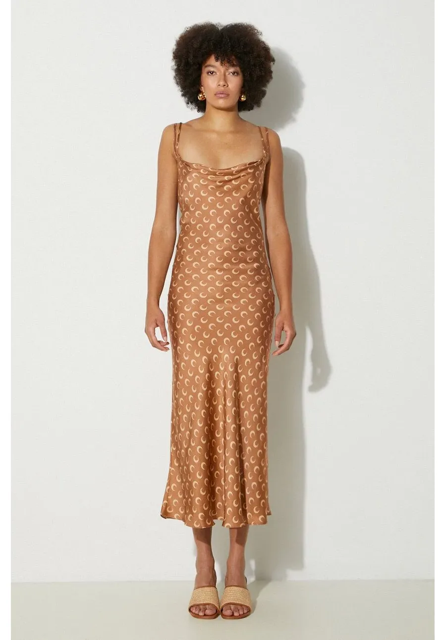 obrazek 1 Marine Serre sukienka Moon Printed Flou Long Slip Dress kolor brązowy maxi rozkloszowana WDR302A