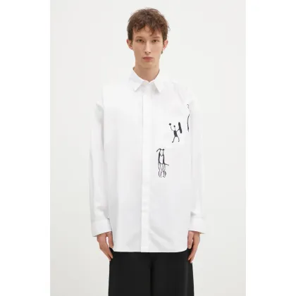 Zdjęcie Wood Wood koszula bawełniana Rofus Oversized Print Shirt męska kolor biały relaxed z kołnierzykiem klasycznym 12435315.1226