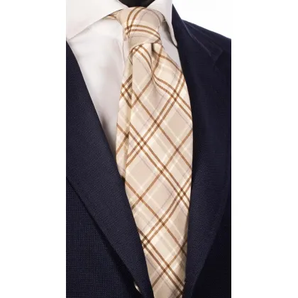 Zdjęcie Elegancki, bęzowy krawat w kratkę dla mężczyzn