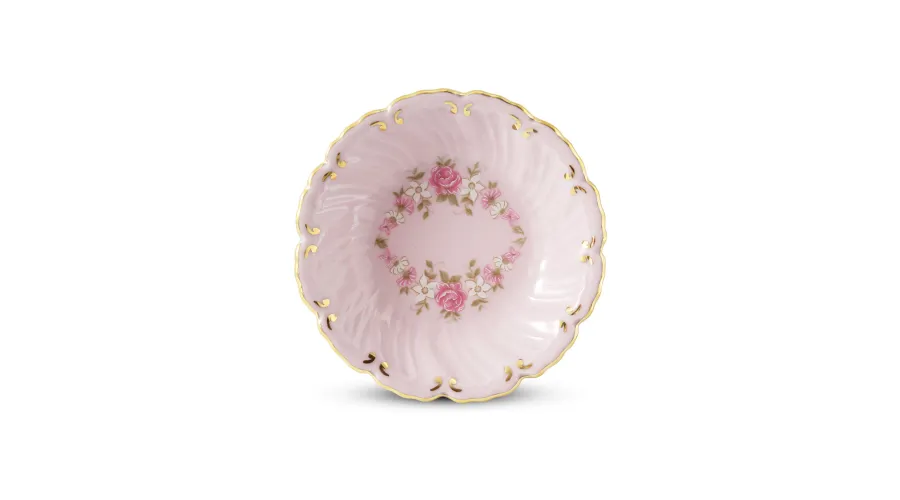 obrazek 1 Porcelanowa okrągła miska w kolorze różowym zdobiona girlandami z róż – Leander