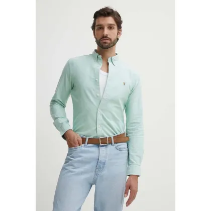 Zdjęcie Polo Ralph Lauren koszula bawełniana męska kolor zielony slim z kołnierzykiem button-down
