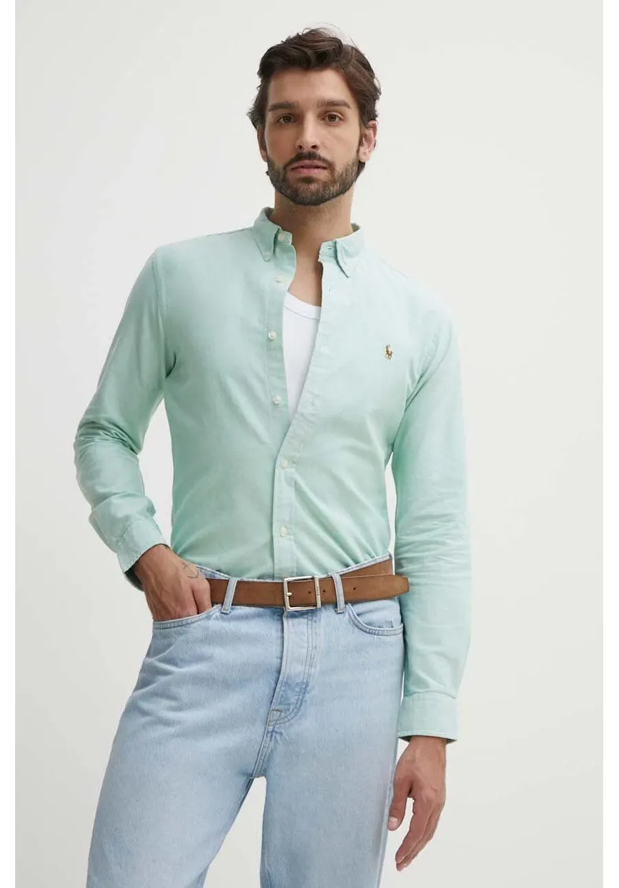 obrazek 1 Polo Ralph Lauren koszula bawełniana męska kolor zielony slim z kołnierzykiem button-down