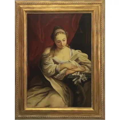 Zdjęcie Portret dziewczynki z gołębicą - obraz olejny na płótnie 95x65 cm Eugenio De Blasi