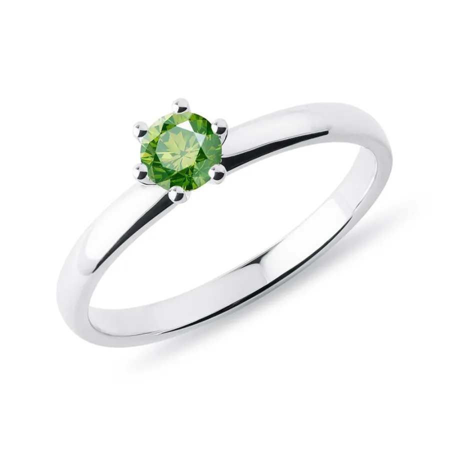 obrazek 1 Pierścionek zaręczynowy z białego złota z zielonym diamentem w stylu Solitaire KLENOTA