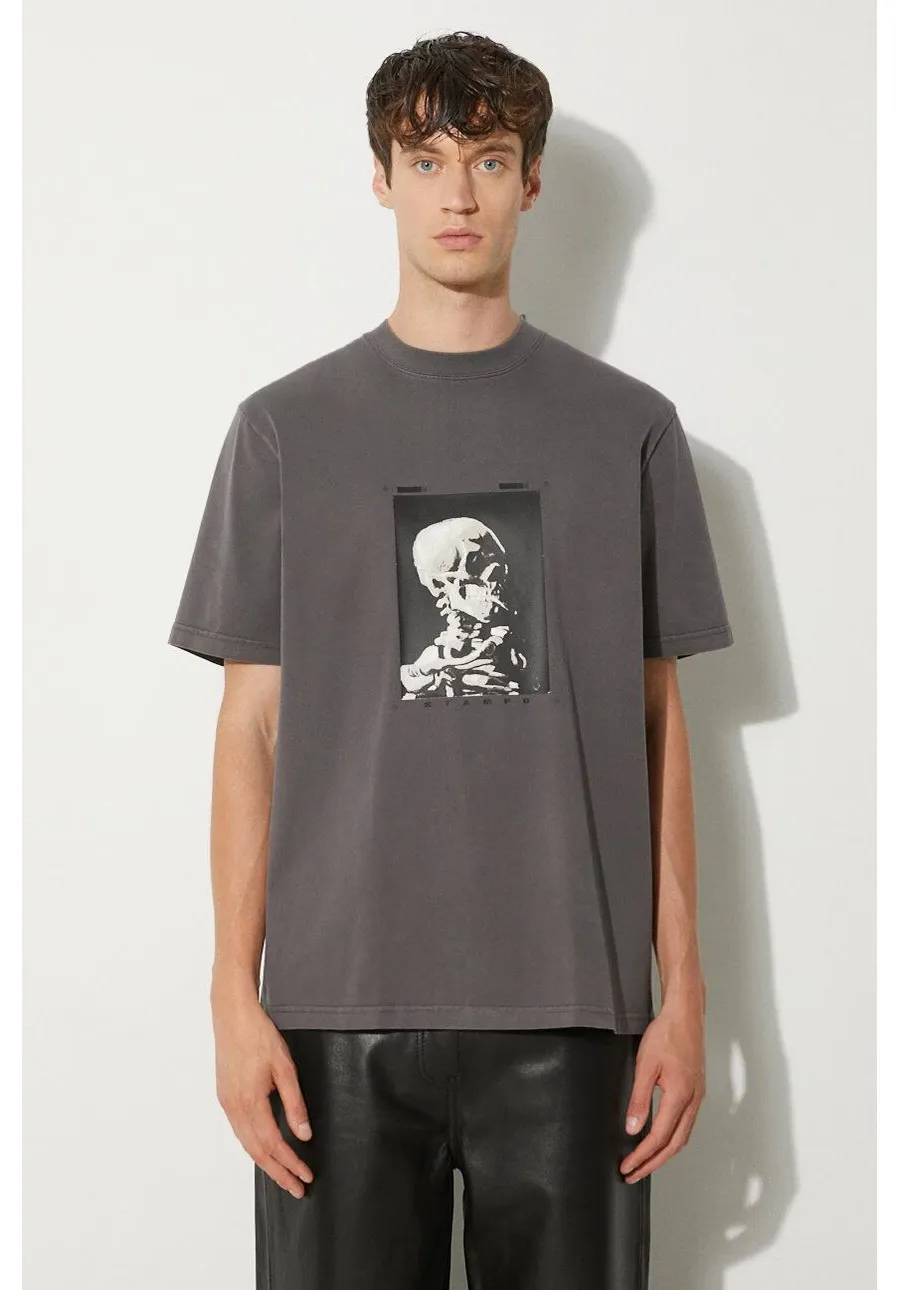 obrazek 1 STAMPD t-shirt bawełniany Skeleton Garment Dye Relaxed Tee V2 męski kolor szary wzorzysty SLA-M3247TE-DKG