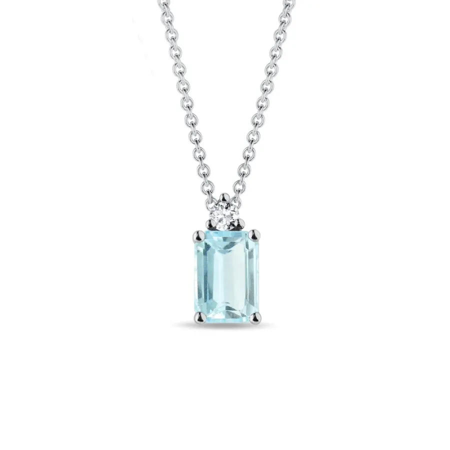 obrazek 1 Naszyjnik z białego złota z topazem Sky Blue i diamentem KLENOTA