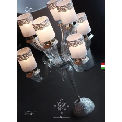 Zdjęcie Lampa stołowa z ośmioma światłami ze szkła Murano z mosiężnymi elementami inkrustowanymi kryształkami strass Swarovski - Il Paralume Marina