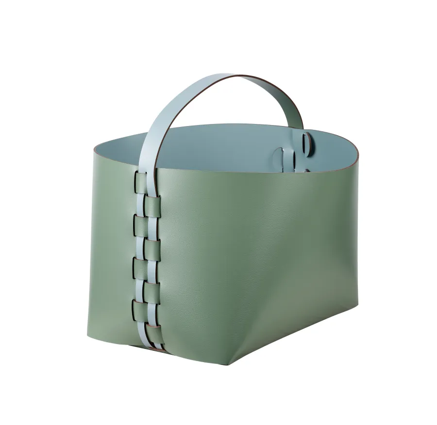 obrazek 1 Skórzany kosz Helena z rączką 35x30xH26 cm w oryginalnym eukaliptusowym kolorze