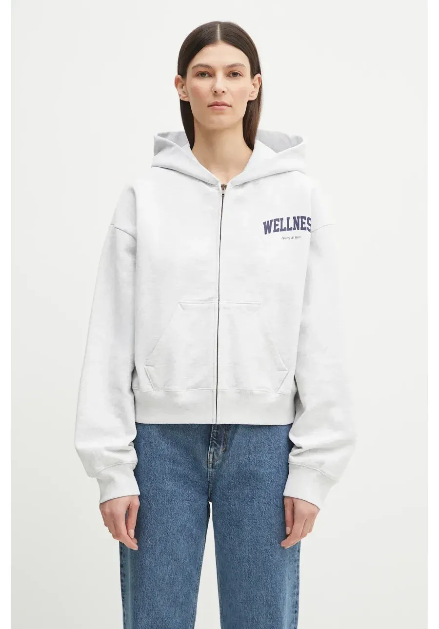 obrazek 1 Sporty & Rich bluza Wellness Ivy Cropped Zip damska kolor szary z kapturem z nadrukiem ST068514001GY03