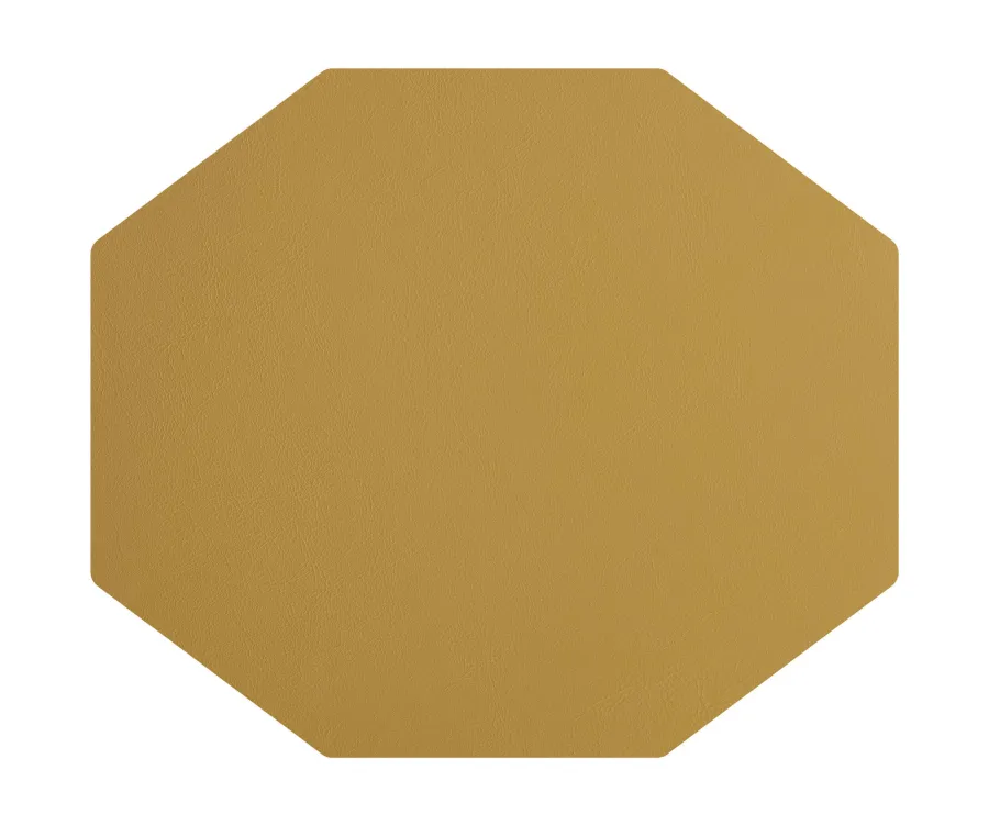 obrazek 2 Podkładka na stół 44,5x38 cm o kształcie ośmiokąta ze skóry w kolorze musztardowym i oliwkowym