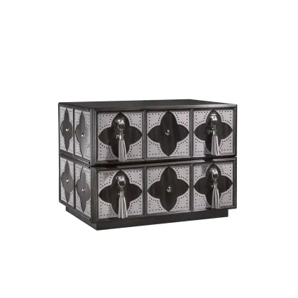 Zdjęcie Luksusowy stolik nocny VALENTINA -skóra, nikiel - Collecion Alexandra