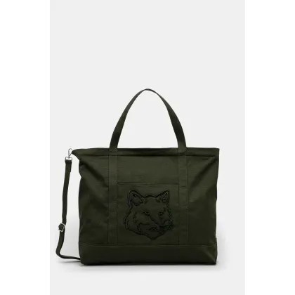 Zdjęcie Maison Kitsuné torba bawełniana Fox Head Xl Tote kolor zielony LW05105WW0107