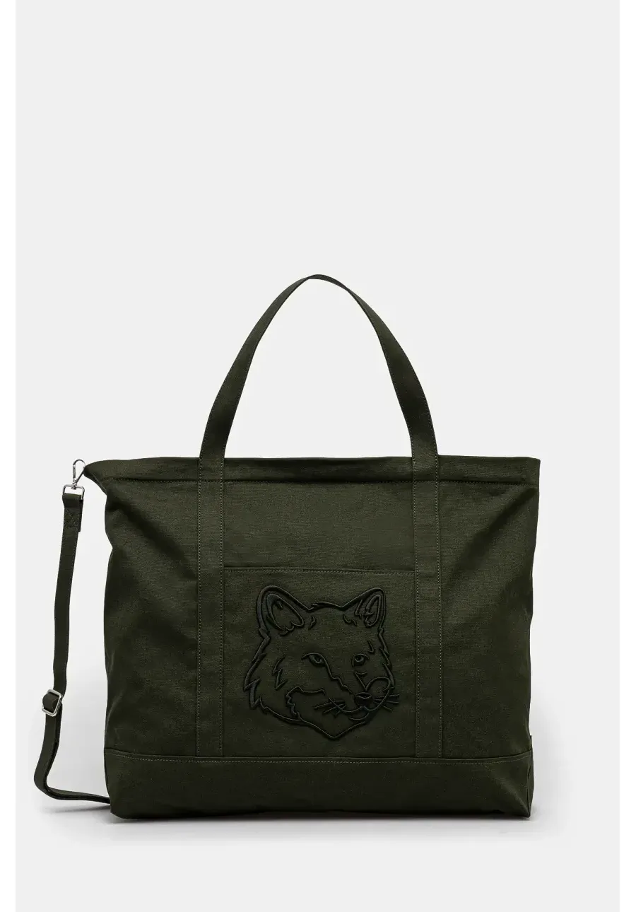 obrazek 1 Maison Kitsuné torba bawełniana Fox Head Xl Tote kolor zielony LW05105WW0107