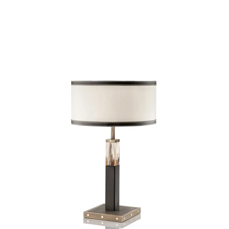 obrazek 3 Ekskluzywna lampa stołowa z matowego rogu i skóry Tosca – Arcahorn