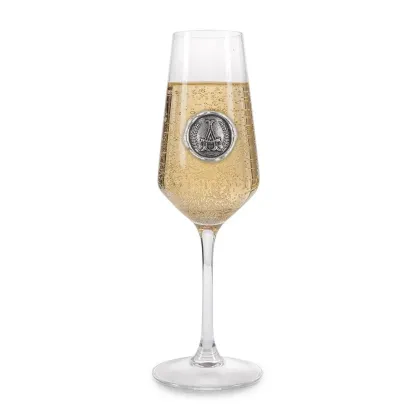 Zdjęcie Luksusowy kieliszek do szampana z cynowym monogramem ze stylizowaną literą „A” – prezent na szczególną okazję