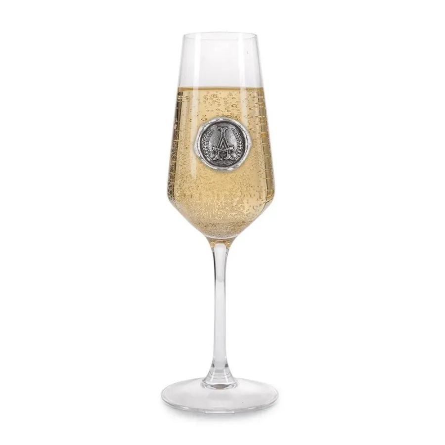 obrazek 1 Luksusowy kieliszek do szampana z cynowym monogramem ze stylizowaną literą „A” – prezent na szczególną okazję